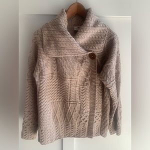 Women's Irish Knit Wool Asymmetrical Cardigan XL Taupe